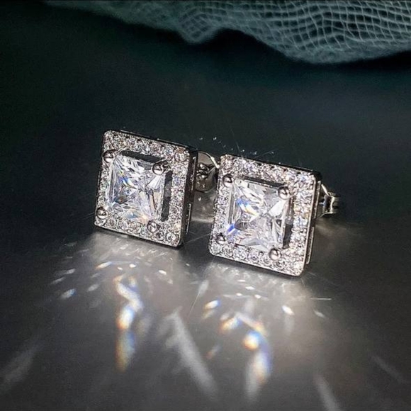 Elegant Cut CZ Stud Earrings Silver Color - Picture 4 of 4